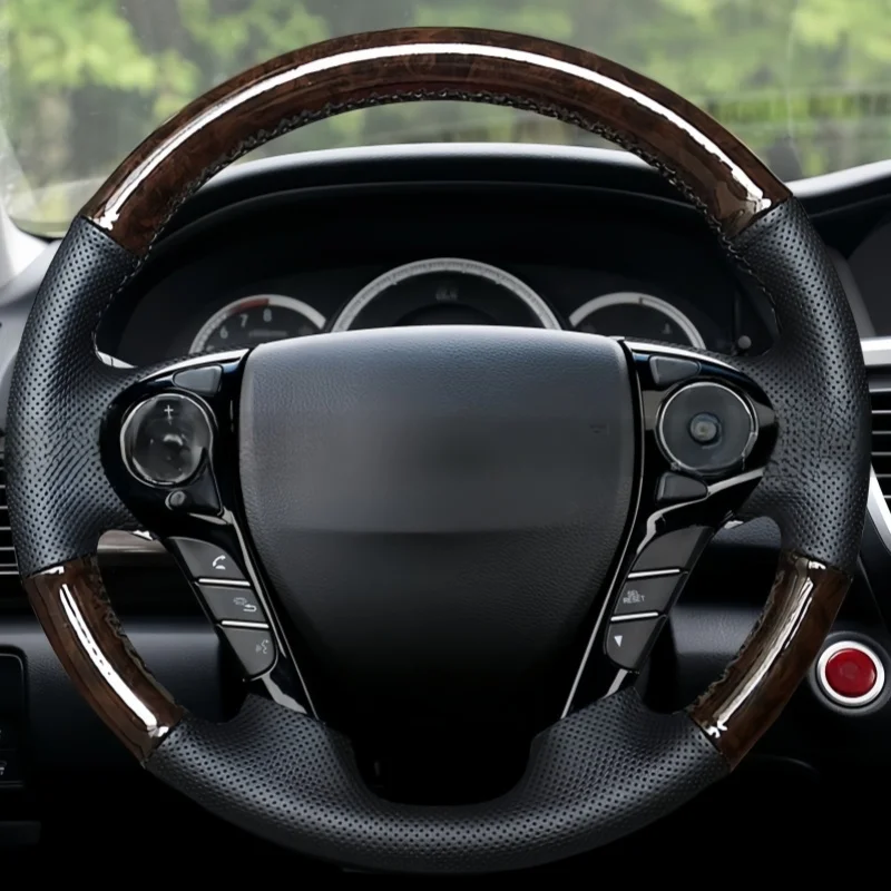 

DIY Black Braid Wood Leather Car Steering Wheel Cover For Honda Odyssey Elisen Accord 9 Crosstour 2013-2015 Car Accessories