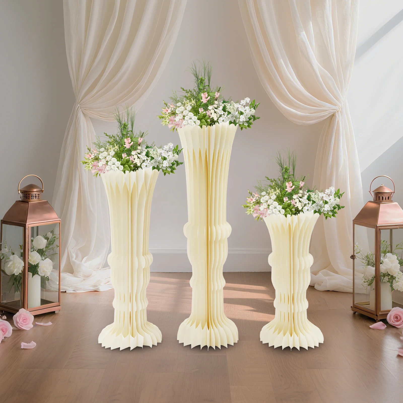 

3 PCS Freestanding Foldable Cardboard Centerpiece Display Vase-shape Display Flowers Stand for Wedding Party Garden Decoration