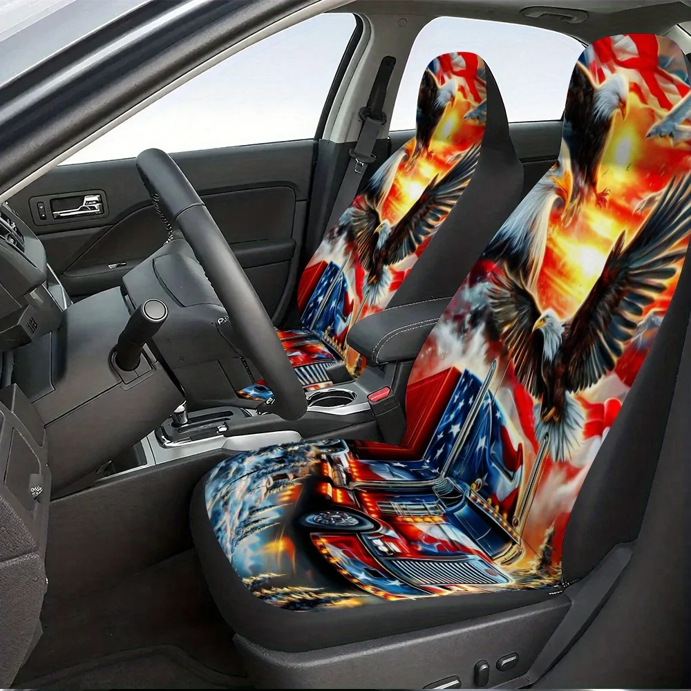 Set Of 2, Patriotic Truck Art Print Seat Covers For Both Men And Women, Universal Fit For Front Seats In Cars, Suvs, Sedans, And