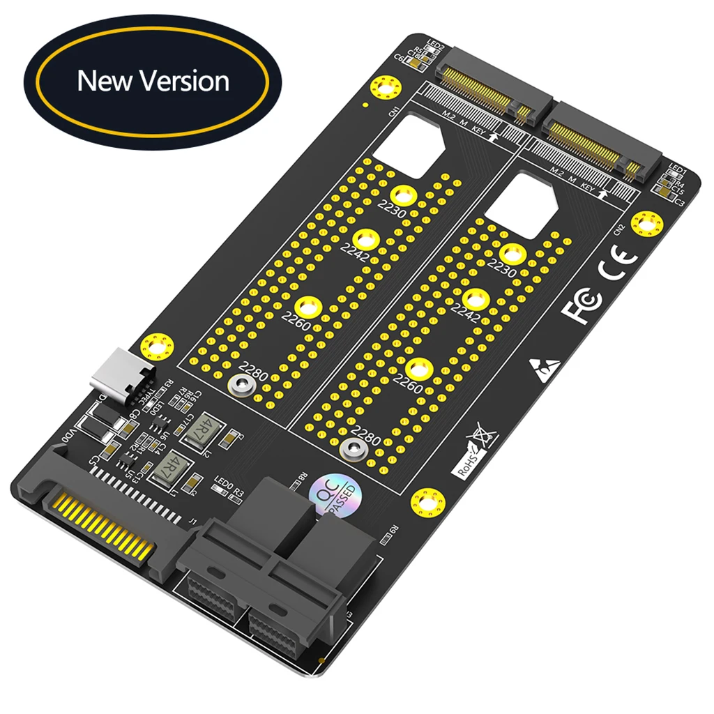 M2 SSD Adapter Dual M.2 for NVME M Key to Dual SFF-8643 Riser Board with SATA Type C Power Supply for 2230 2242 2260 2280 SSD