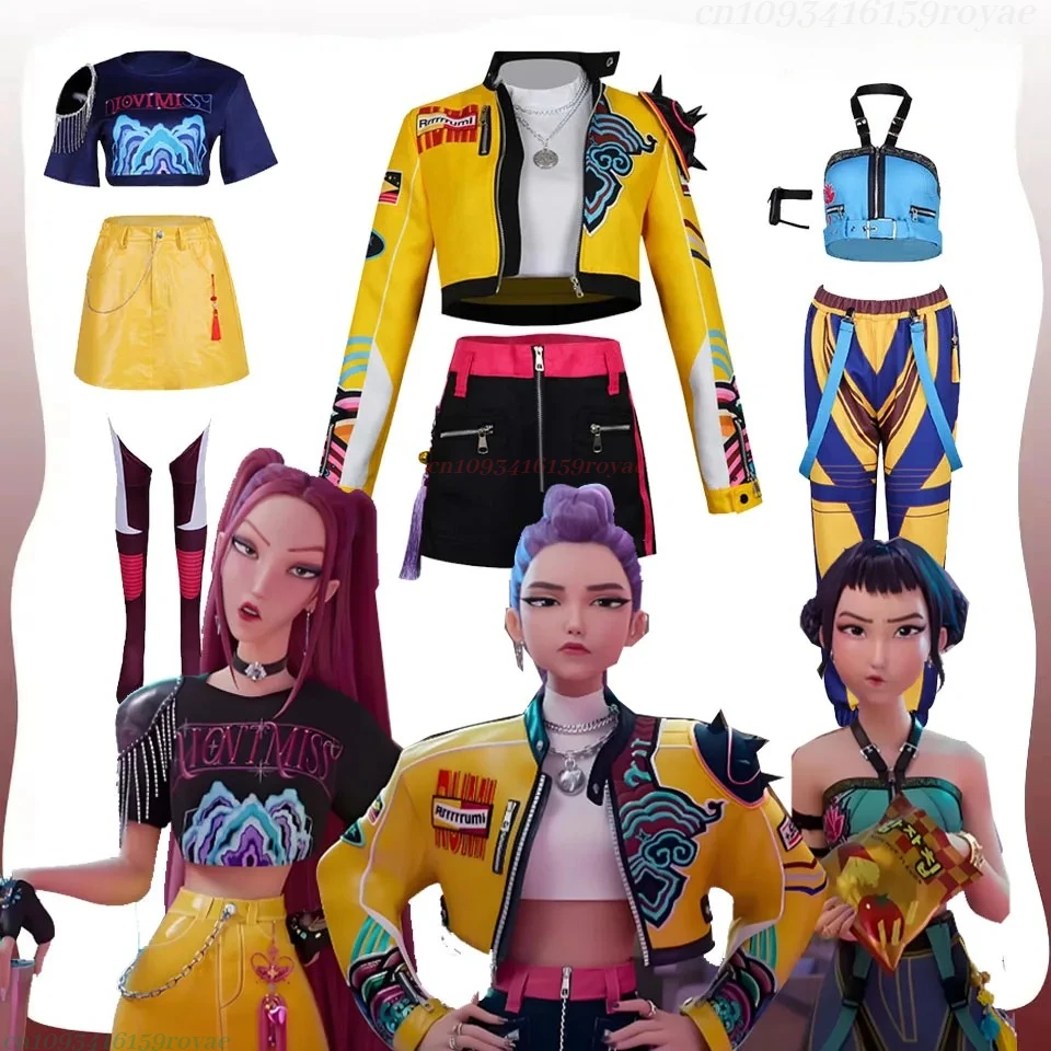 

Kids Girls Rumi Zoey Mira Cosplay Costume Demon Hunters Cartoon KPop Children Roleplay Clothes Halloween Carnival Party Outfits
