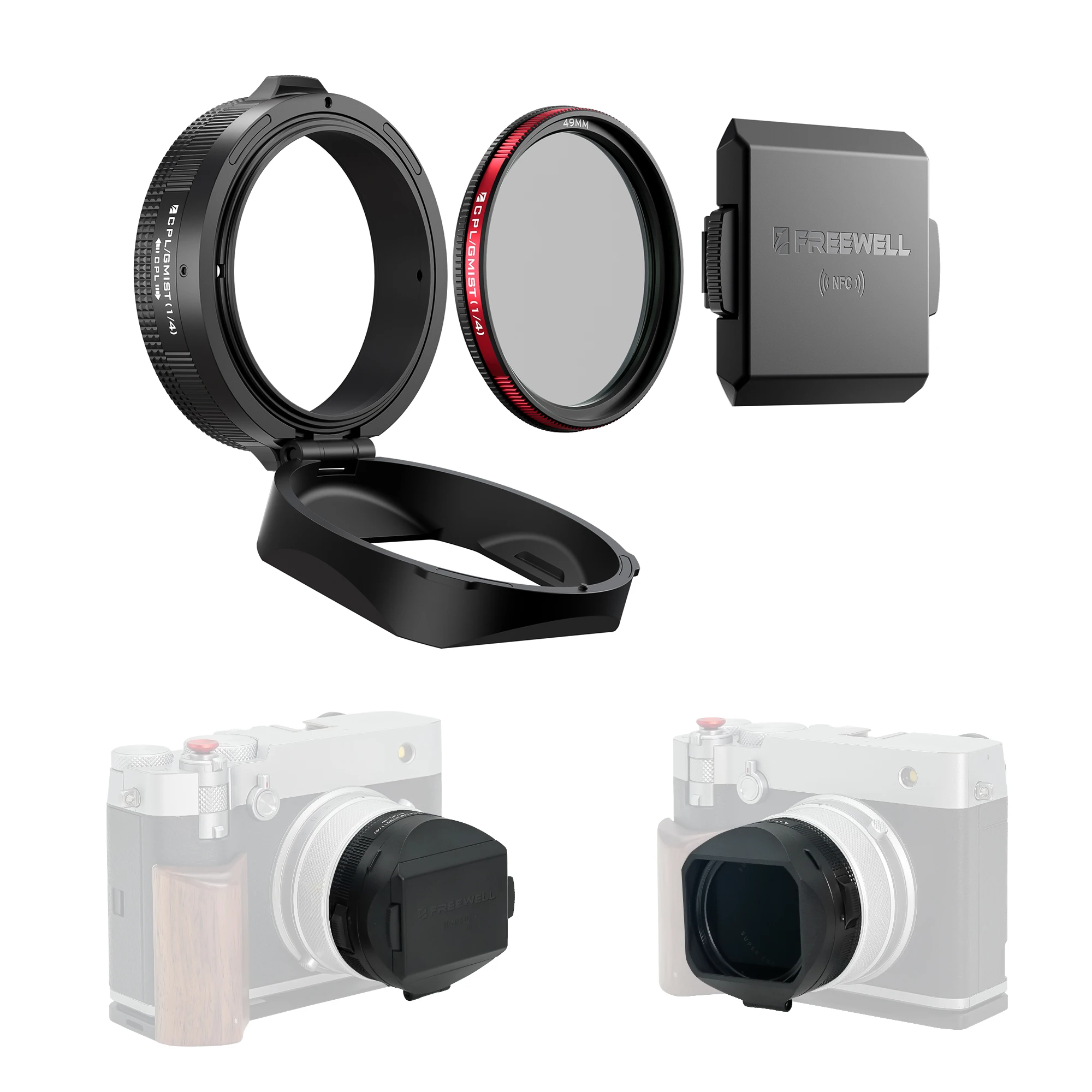 

Freewell Real Lens Hood for Fuji GFX100RF Camera With Hybrid CPL/Black Mist Filters, Quick Flip Design and NFC-Enabled Lens Cap