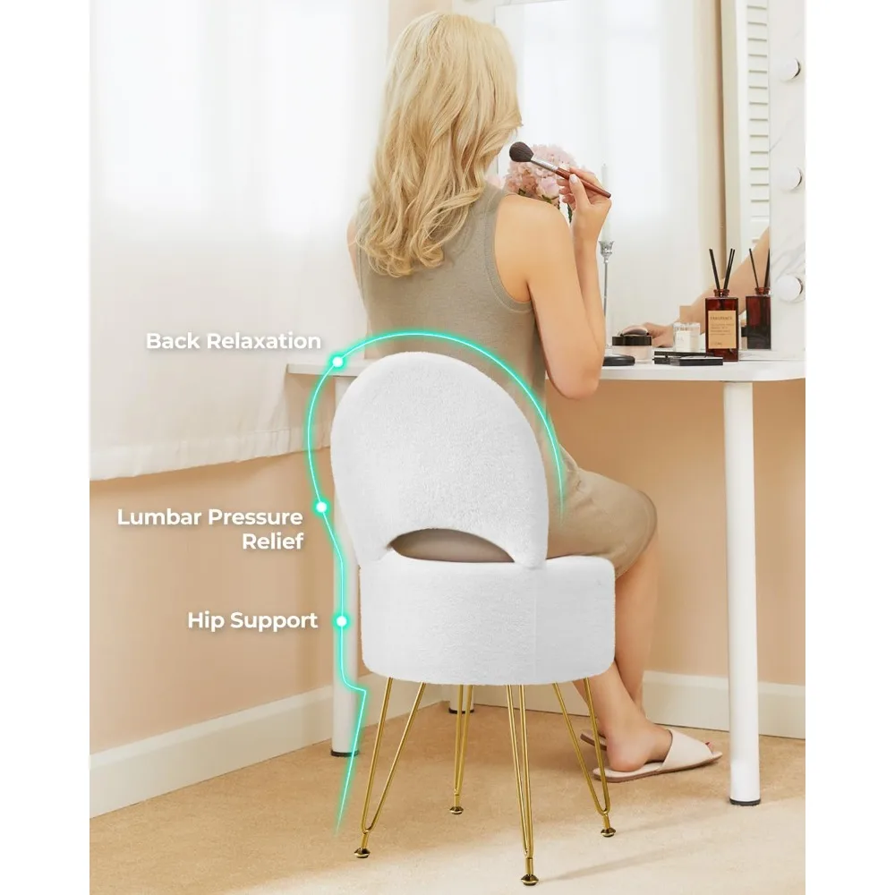 مقعد من الفرو الصناعي مع مساحة تخزين ومسند ظهر قابل للطي، كرسي عثماني 15.7 × 15.7 × 19.5 لغرفة نوم المكياج، أبيض #3