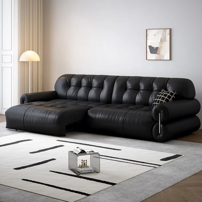

Electric sofa bed retractable multifunctional straight leather sofa
