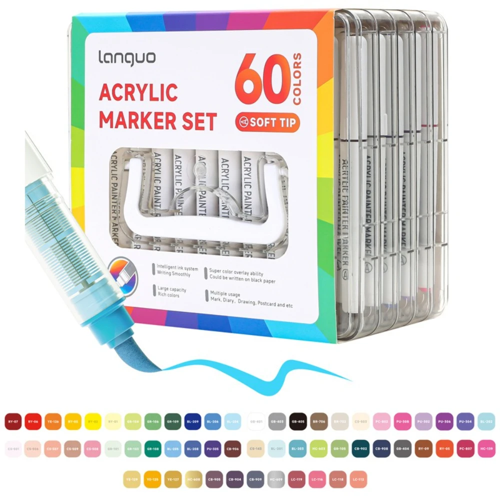 Acrylic Paint Marker Set Soft Brush Tip Intelligent Ink Control Waterproof Paint Pen for Stone Wood  DIY Drawing Art Supplies