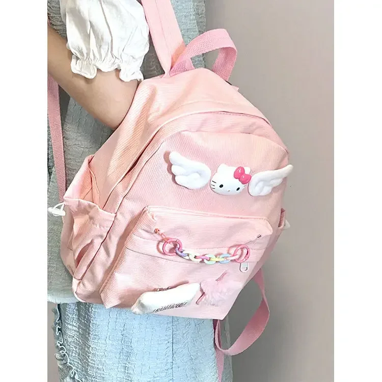 Mochila de Hello Kitty para niña, Bolsa Escolar de dibujos animados Sanrio, bonita y dulce, almacenamiento de libros de alta capacidad para escuela