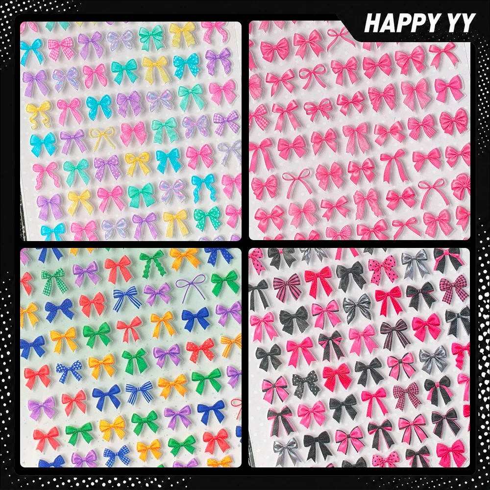 3D Relief Bow Nail Art Stickers Colorful Ribbon Bowknot Self Adhesive Nail Decals Y2K Coquette Manicure DIY Nail Decorations