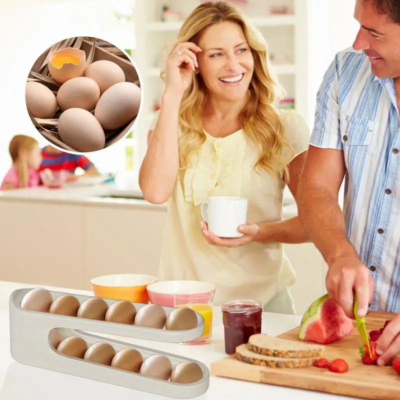 Egg Rack For Refrigerator 2 Tier Fridge Egg Dispenser Roller Automatic Rolling Egg Organizer Roll Down Egg Dispenser Egg Storage