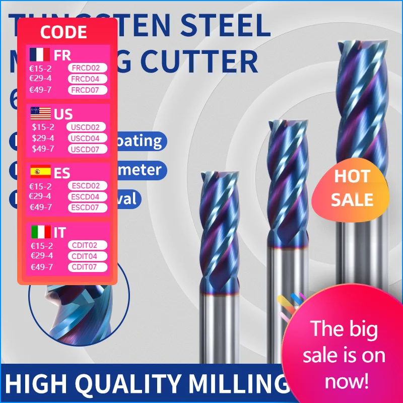 

1/5/10 шт. режущий HRC65 4 канавки D1/1,5/2/3/4/5/6/8/10/12 50-100L твердосплавный сплав вольфрамовый стальной фрезерный Резак концевые фрезы