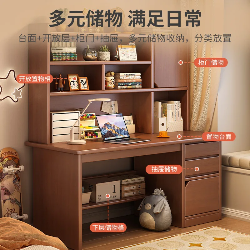 AOLIVIYA Wooden Desk Bookshelf Integrated Bookcase Household Small Unit Computer Desk Bedroom Student Adult Learning Writing