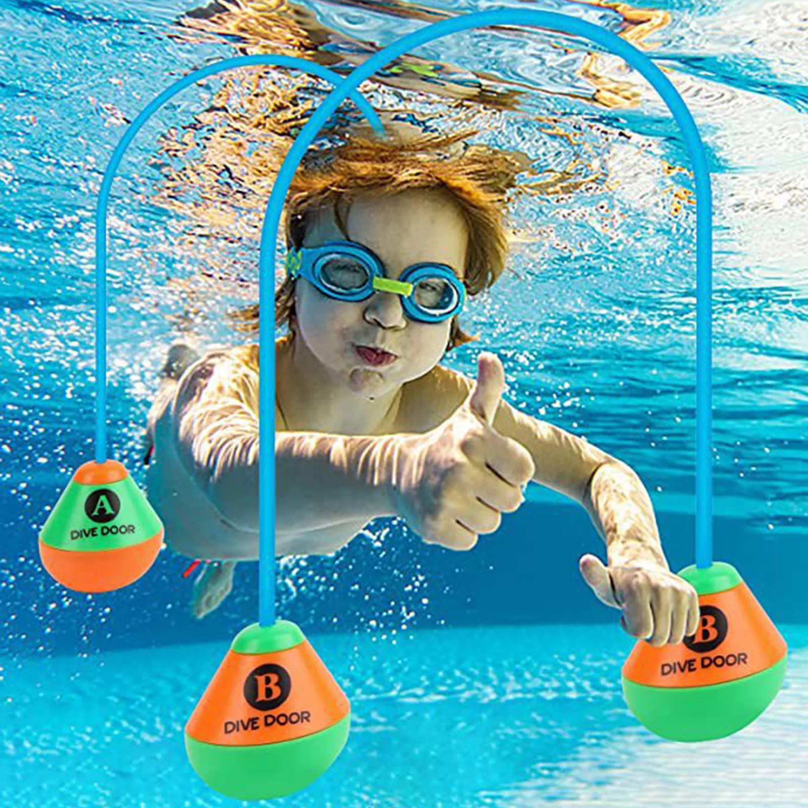 2pcs/set Through Door Diving Ring Funny Pool Floating Rope  Reusable Swimming Game Aids Dive Door Adults Kids Pool Water