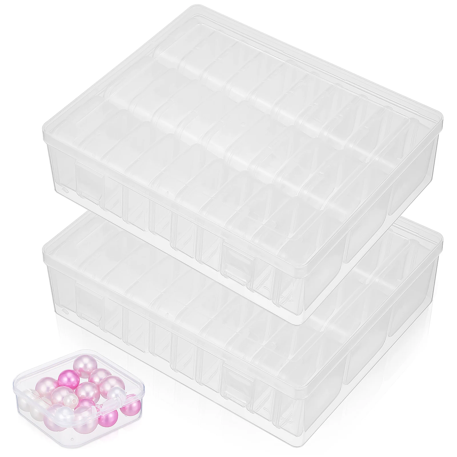 

2 Sets Transparent Plastic Storage Boxes 19x17.6x6.1CM Clear Organizer Containers for Small Items Stackable Craft Boxes
