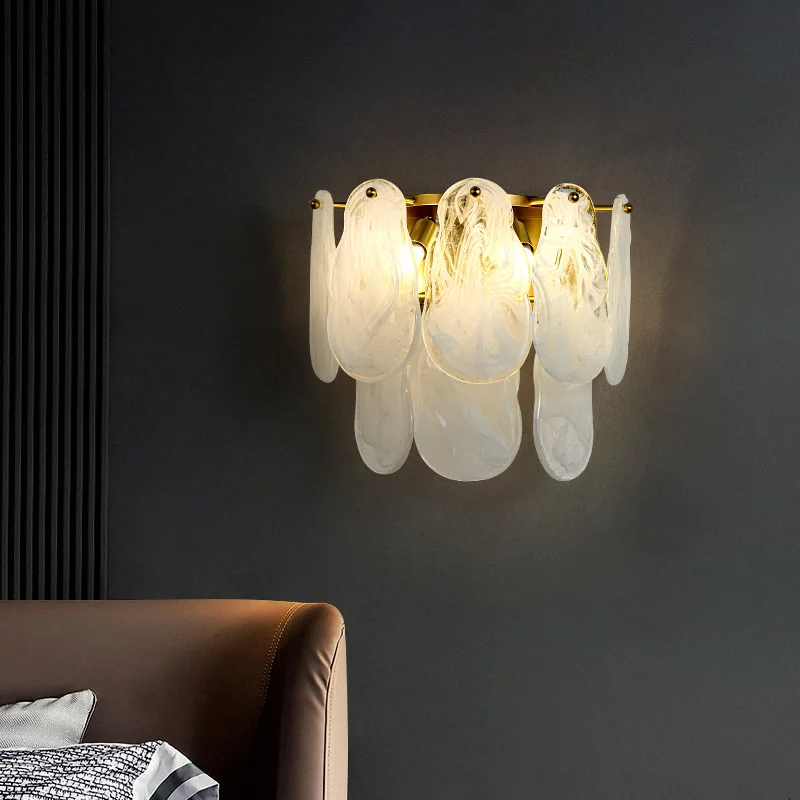 

Living room background wall full copper wall lamp French bedroom bedside lamp