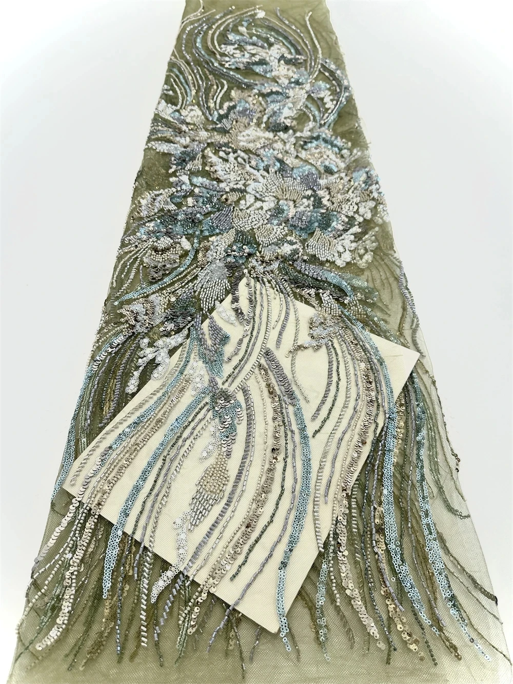 

African Green Sequins Lace Fabric High Quality Beaded French Net 2025 Pearls And Beads Tulle Lace Sequence For Dresses Sewing
