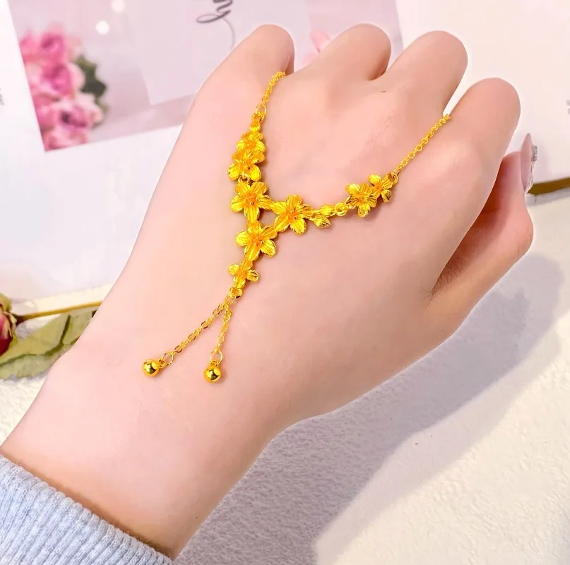

Genuine 18 Kt Tassel Lily Pendant Necklace for Women O Lin Chain Necklace Wedding Birthday Fine Jewelry Gifts Not Fade