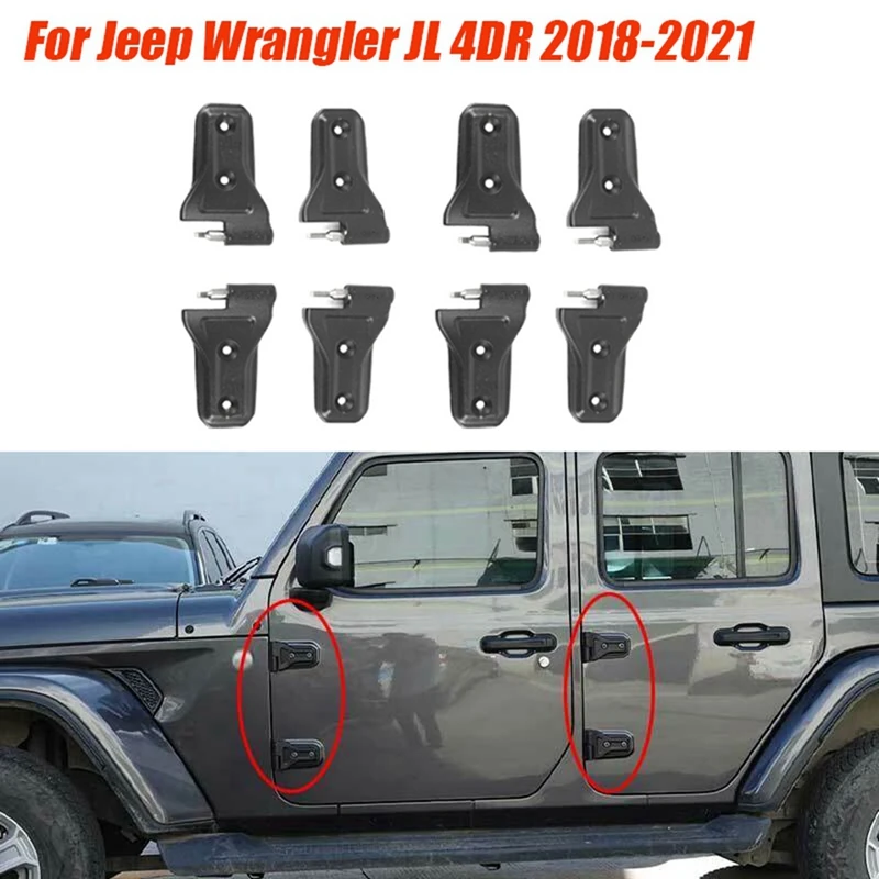 

1Set/8Pcs Car Door Hinge Kit Replacement Parts For Jeep Wrangler JL 4DR 2018+ Body Hinges Cover Trim Long Top And Short Bottom