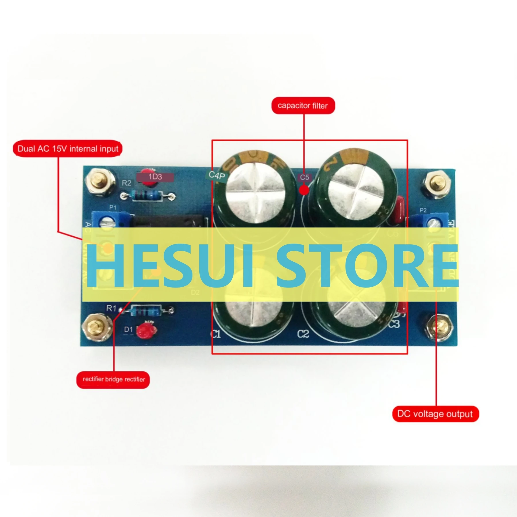 Power rectification and filtering module, dual AC input within 15V, output positive and negative DC voltage after rectification