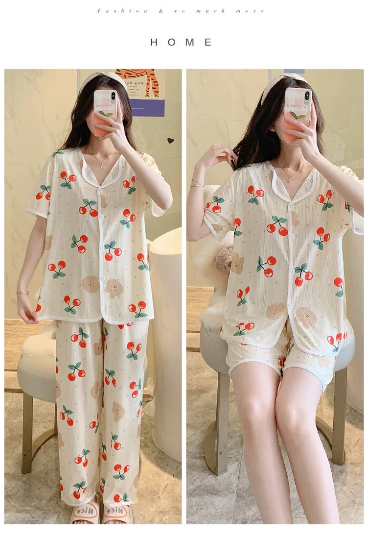 2023 New Ladies Three Piece Pajamas Women Printed Pajamas Home Sets Pajama Sets Cute Girls Homewear