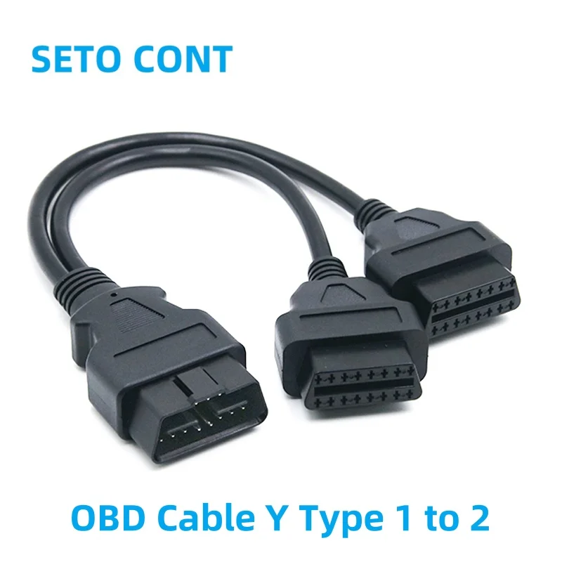 30CM J1962 Black OBD Cable Y Type OBDII 16 Pin 16 Core ELM327 Male To Female 1 to 2 OBD2 Diagnostic Extension Adapter Cable