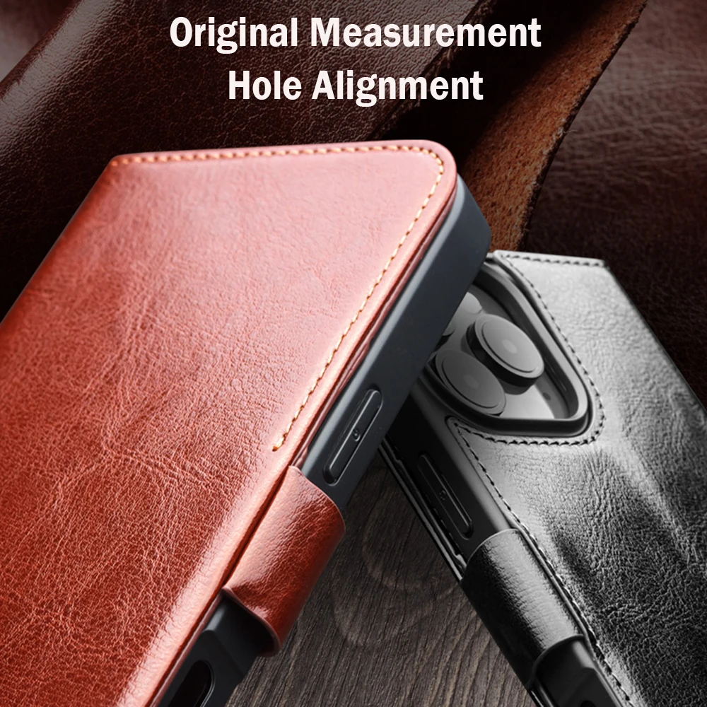

QIALINO Genuine Leather Flip Case for iPhone 16 Pro Max Handmade Business Magnetic Buckle Cover Card Slots for iPhone16 Plus/16