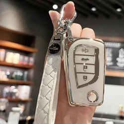Car Key Case Cover Key Holder with Keychain for Toyota Fortuner Tundra Camry RAV4 Highlander Corolla Smart Key Flip Key