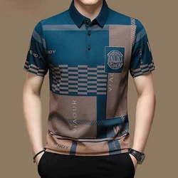 Heren Poloshirt Business Casual Zomer Korte Mouwen Tops Patroon Met Print T-Shirt Losse Kleding Mode Polo Shirt