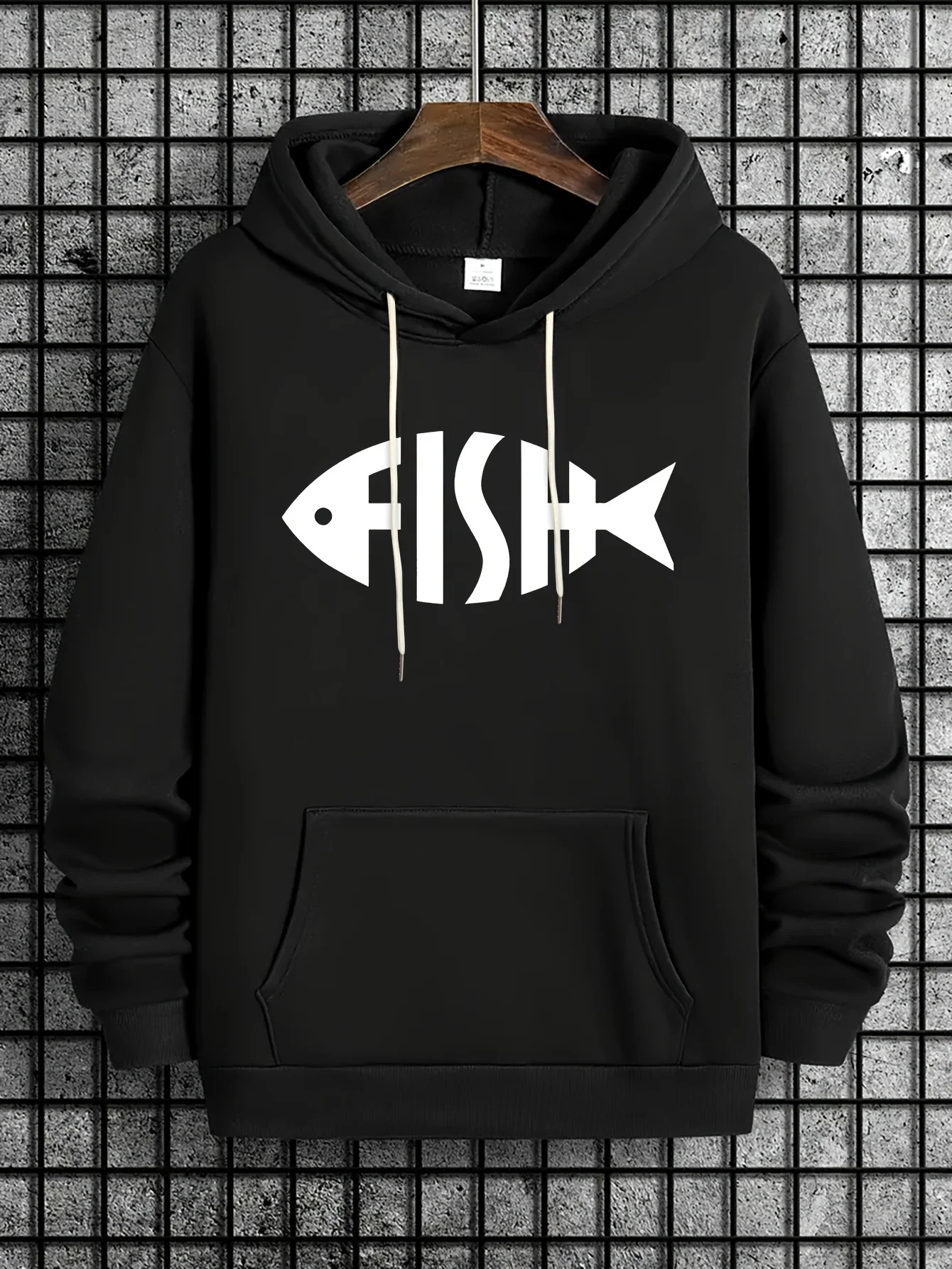 Fish Print Kangaroo Pocket Hoodie, Casual Long Sleeve Hoodies Pullover Sweatshirt, Men's Clothing, For Fall Winter
