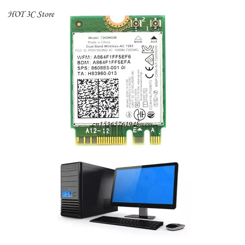 Dual-Band Wireless-AC 7265 7256NGW  Card 802.11AC 1200M Wi-Fi +Bluetooth4.2 NGFF-  WLAN WIFI Card intel7265