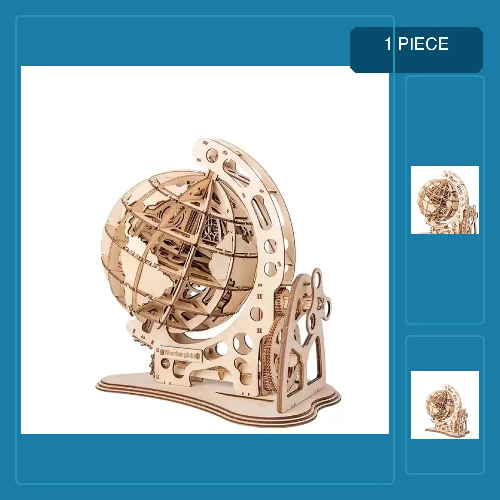 3D Wooden Puzzle Globe Model Kit Mechanical Gear Set Building Block Toys Hand Assembly Set Decor Gift for Children Adults
