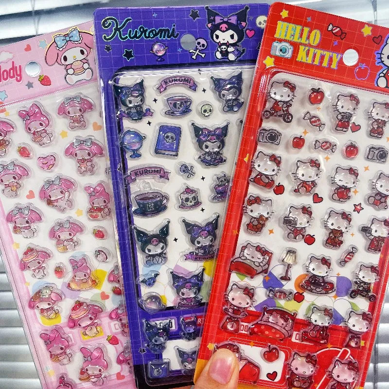 

Cute Anime Hellokitty Kuromi Sanrio Stickers 3D Transparent Jelly Crystal Cartoon Decals for DIY Notebook Phone Case DIY Kid Toy
