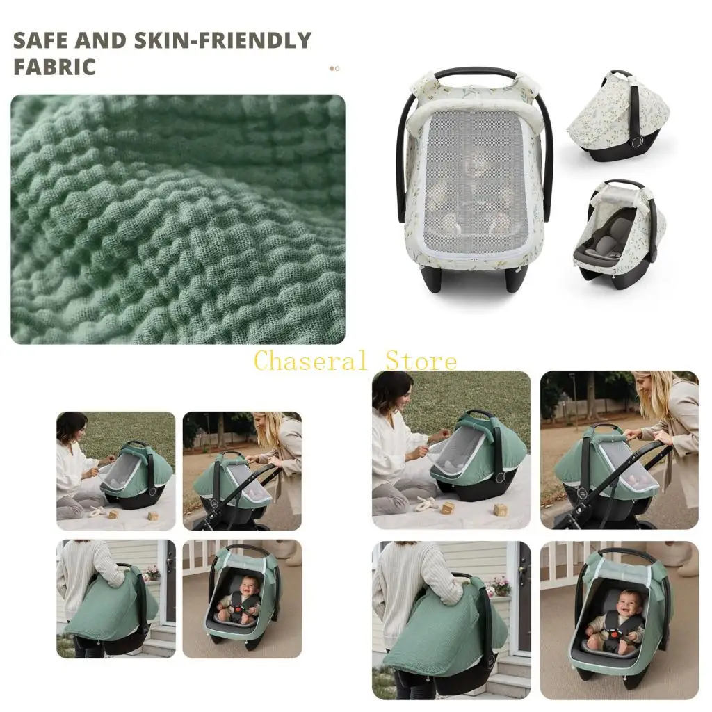 

E7CE Full Protections Baby Car Canopy Double Layer Window Design for Outdoor