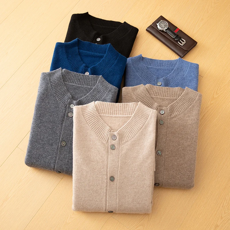 

Осень/зима 2025, новый мужской вязаный кардиган, свитер с круглым вырезом, повседневная свободная куртка с длинными рукавами, мужской свитер из 100% чистой шерсти