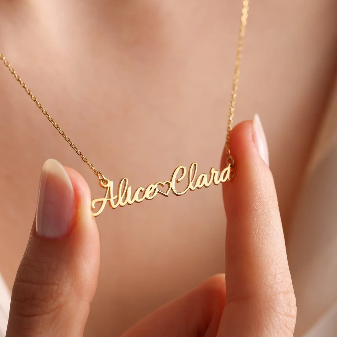 Collar personalizado con doble nombre para mujer y niña, joyería de acero inoxidable, colgante con placa de identificación de corazón, Color dorado, pareja