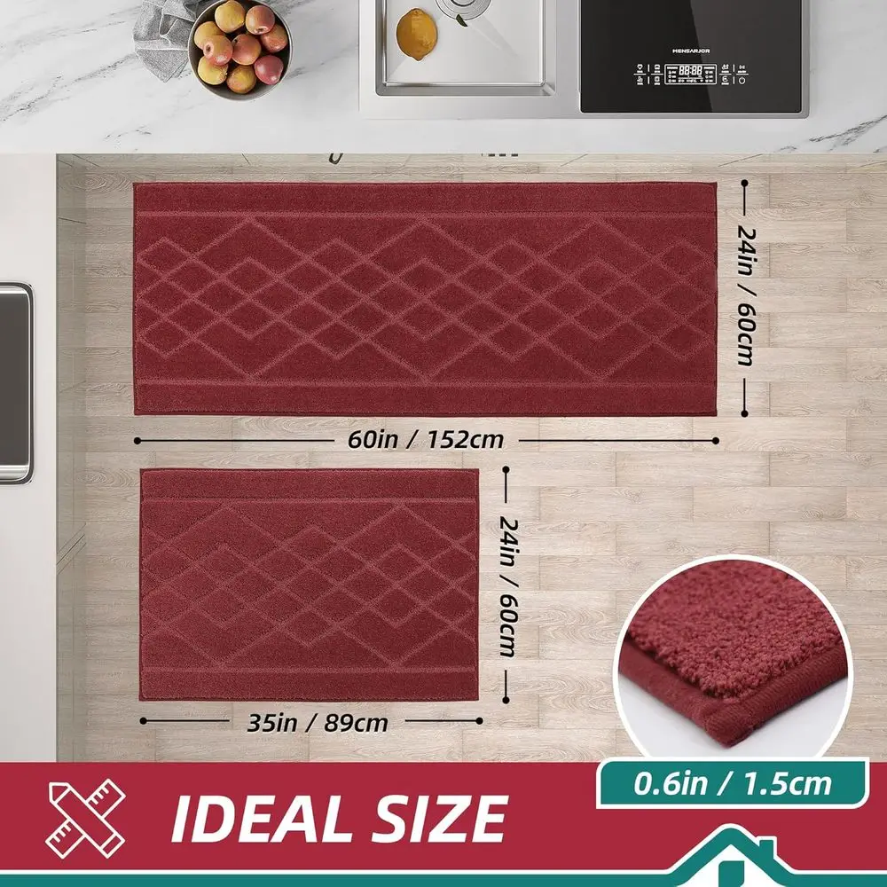 مجموعة من 2 سجادات مطبخ ناعمة قابلة للغسل، سجاد عداء غير قابل للانزلاق، سجاد أرضية ماص لسجاد المنطقة، الحوض، المدخل، الغسيل - 24 × 35 +