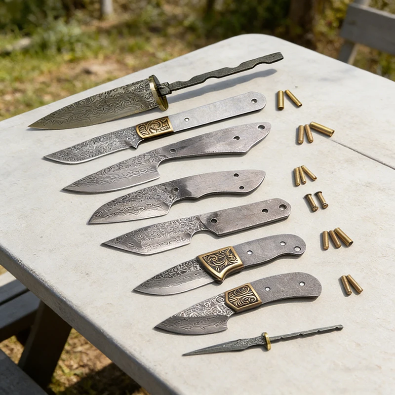 Hand Forged Damascus Steel Knife Blanks Fixed Blade Utility Knife Blade DIY Crafting Knife EDC Cutter outdoor Tools view 6