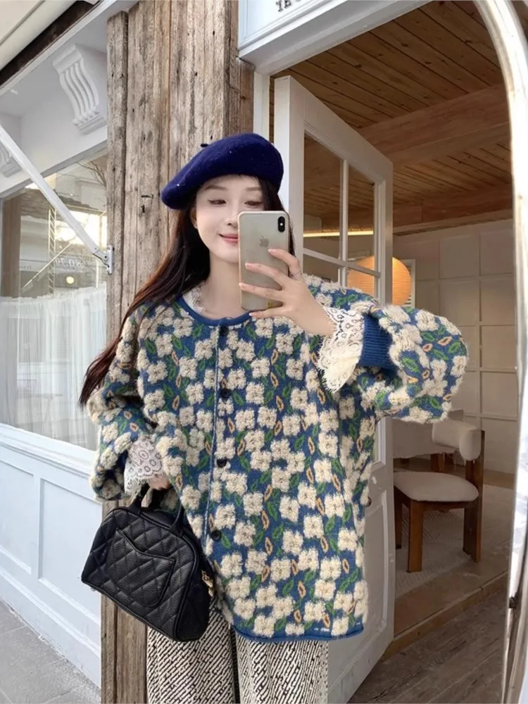 

2025 Cardigans Winter Clothes Woman Pull Femme All-match Loose Simple Style Sweater Comfortable Homewear Commuting Casual Flower