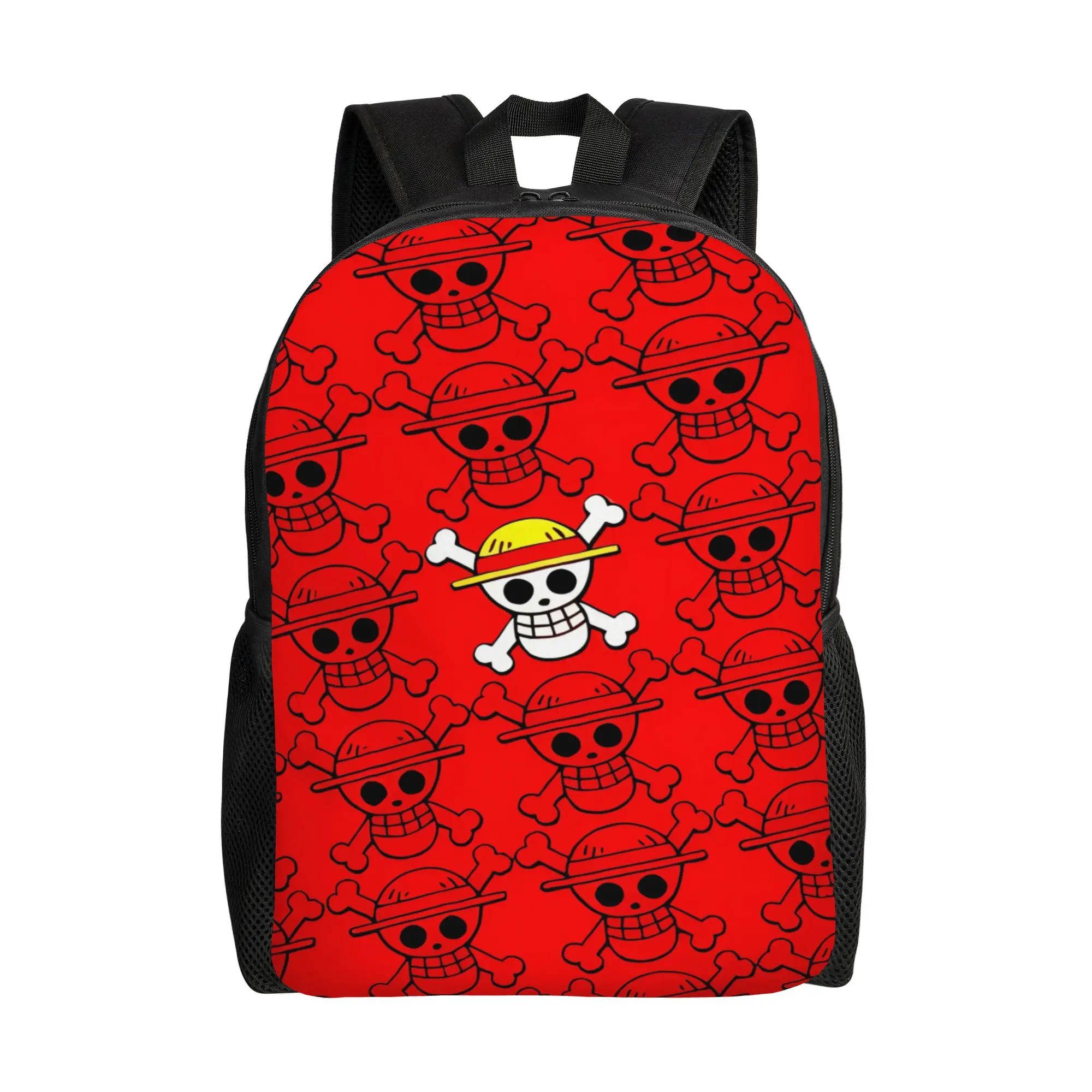 Red Jolly Roger Anime Backpack Ones Pieces Youth Polyester University Backpacks Pattern Style High School Bags Rucksack