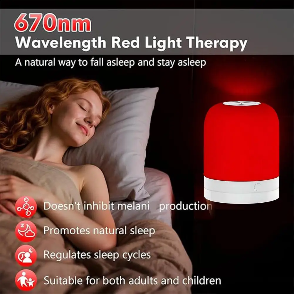 670nm Red Light Therapy Night Light Dual Modes Touch Remote Control USB Rechargeable Portable Sleep Aid Bedside Lamp