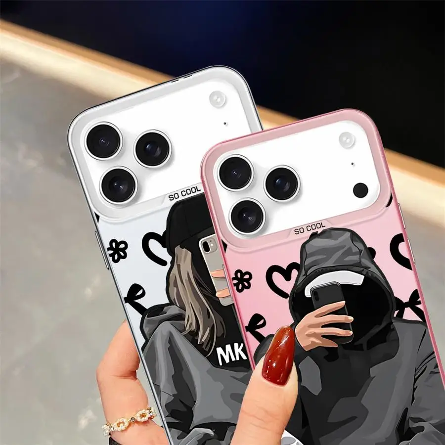 เคสสำหรับ iPhone 17Air 16 17 Pro Max 13 XS 14 XR 15 Plus 11 12 16e ฝาหลังโทรศัพท์ ลายคู่รักเท่ๆ