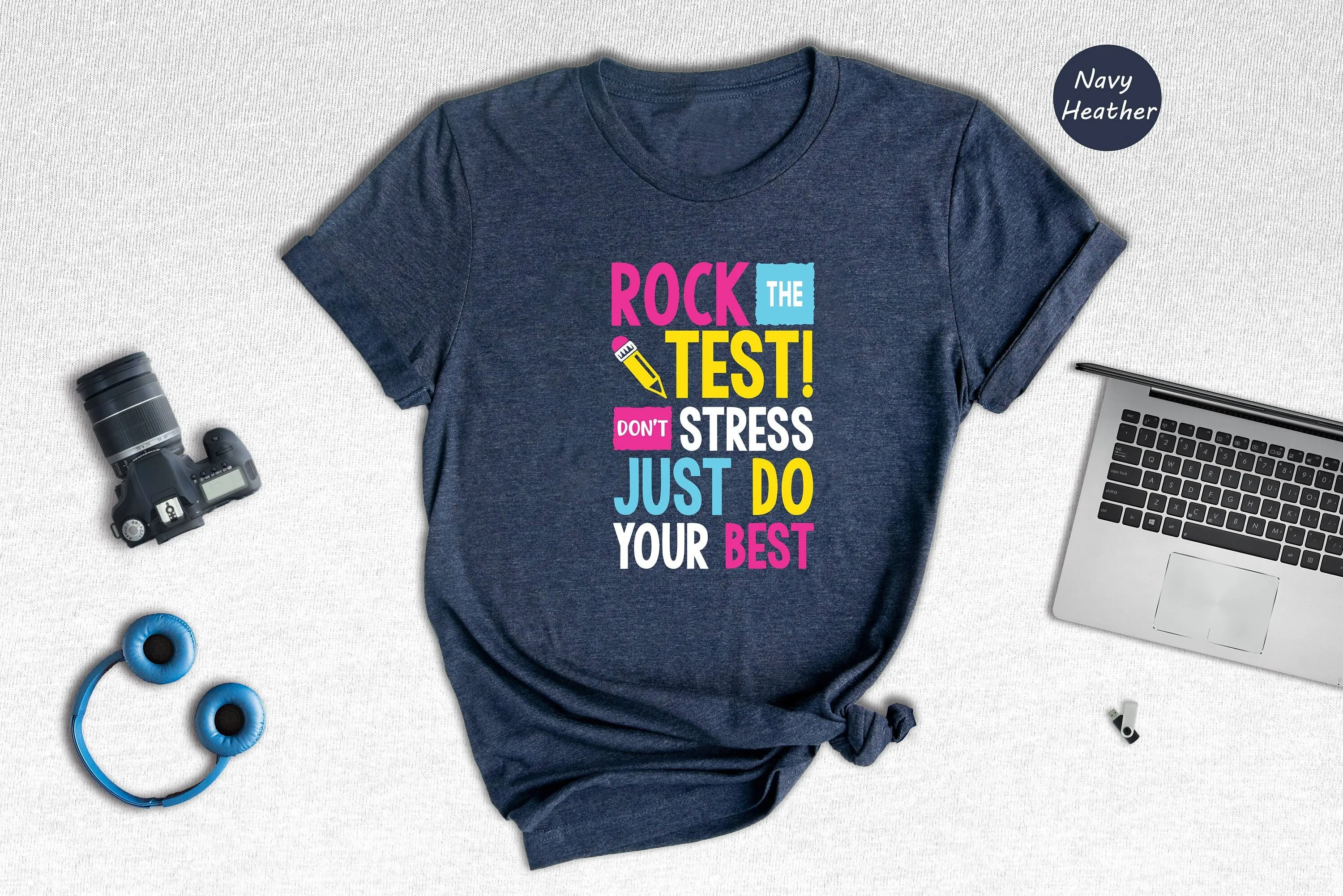 Rock The Test Don'T Stress Just Do Your Best T Shirt Funny Testing Day Retro Teacher Last Of School