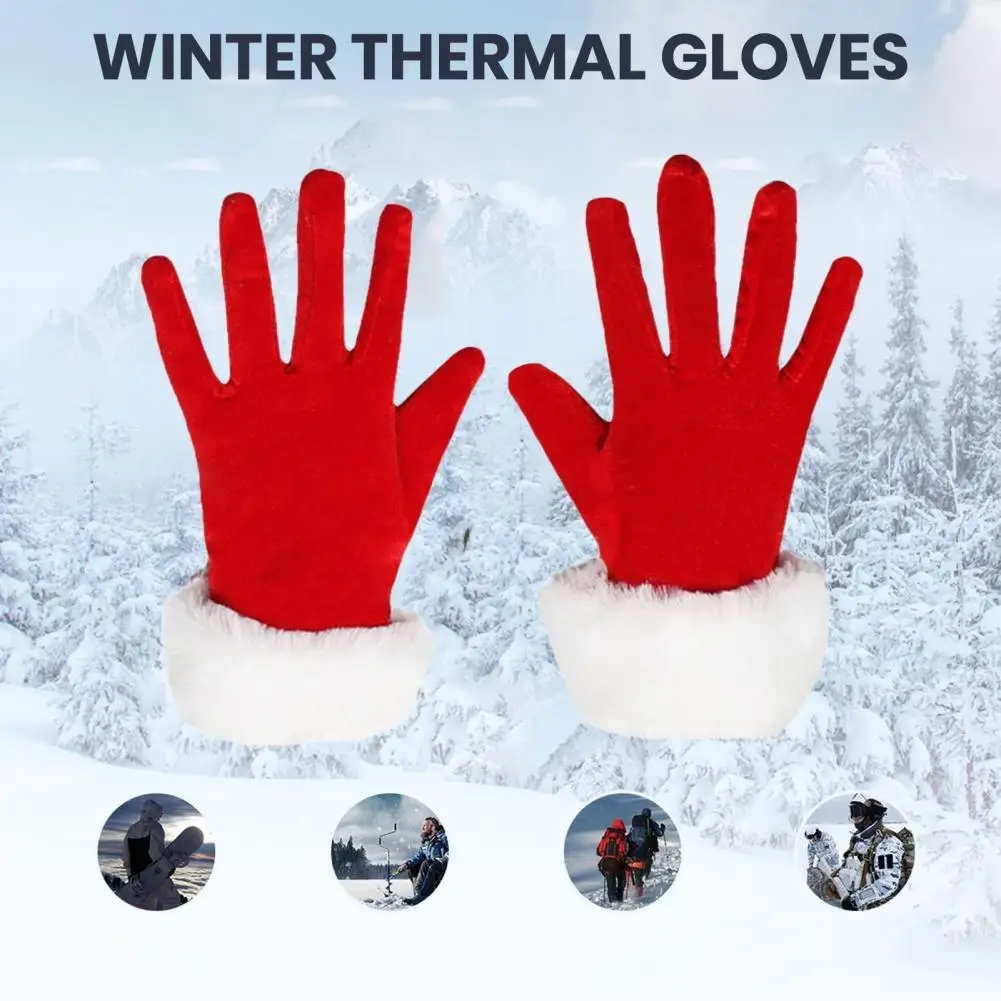 قفازات نايلون عيد الميلاد سانتا كلوز مجموعة قفازات شتاء أبيض دافئ قفازات كاملة الأصابع لعيد الميلاد زي حفلة اكسسوارات احتفالية #4