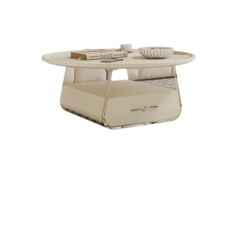 

2024 new French cream acrylic coffee table living room home simple Internet celebrity round small coffee table combination