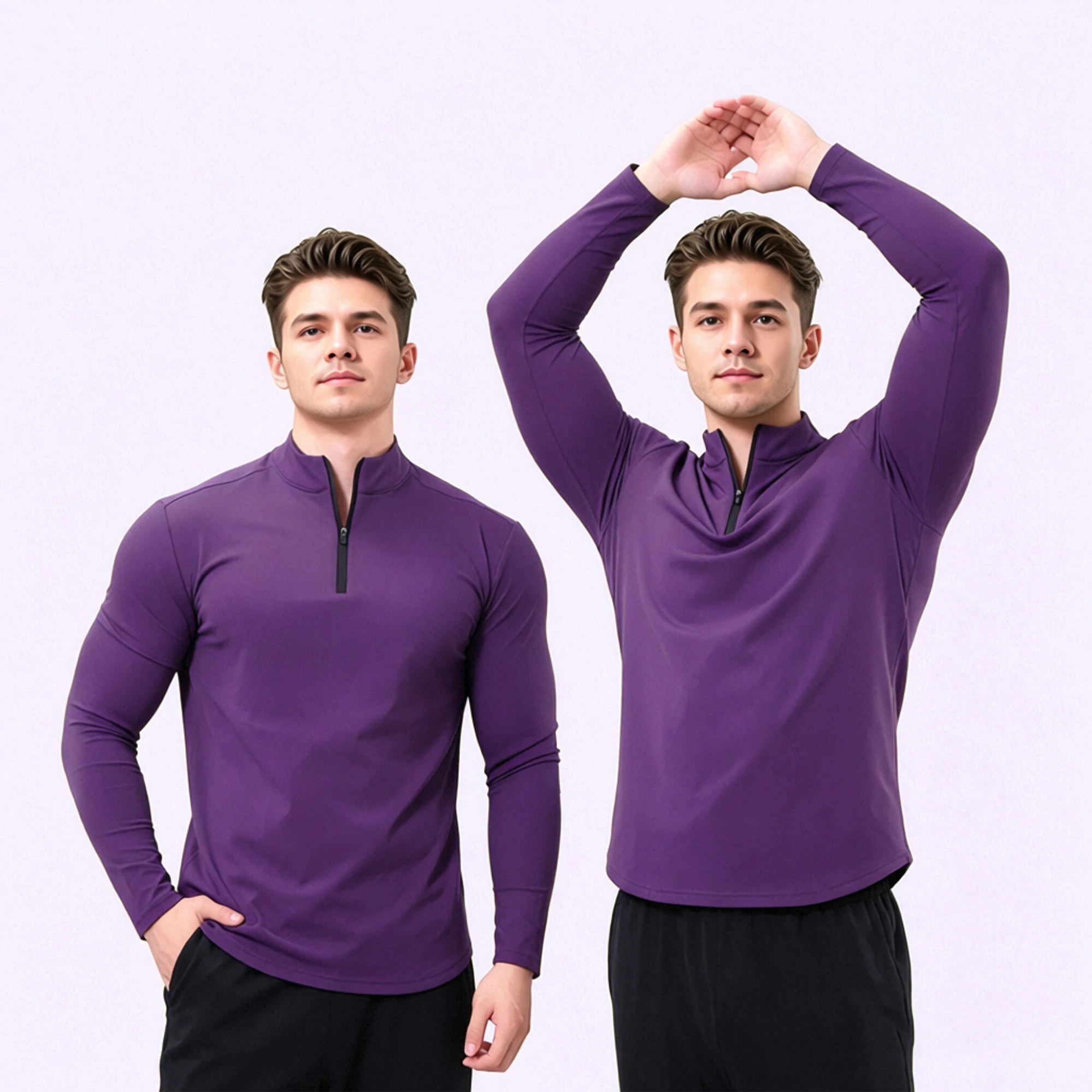 new men's long sleeved zipper T-shirt, made of zero pressure bare high elasticity fabric, breathable