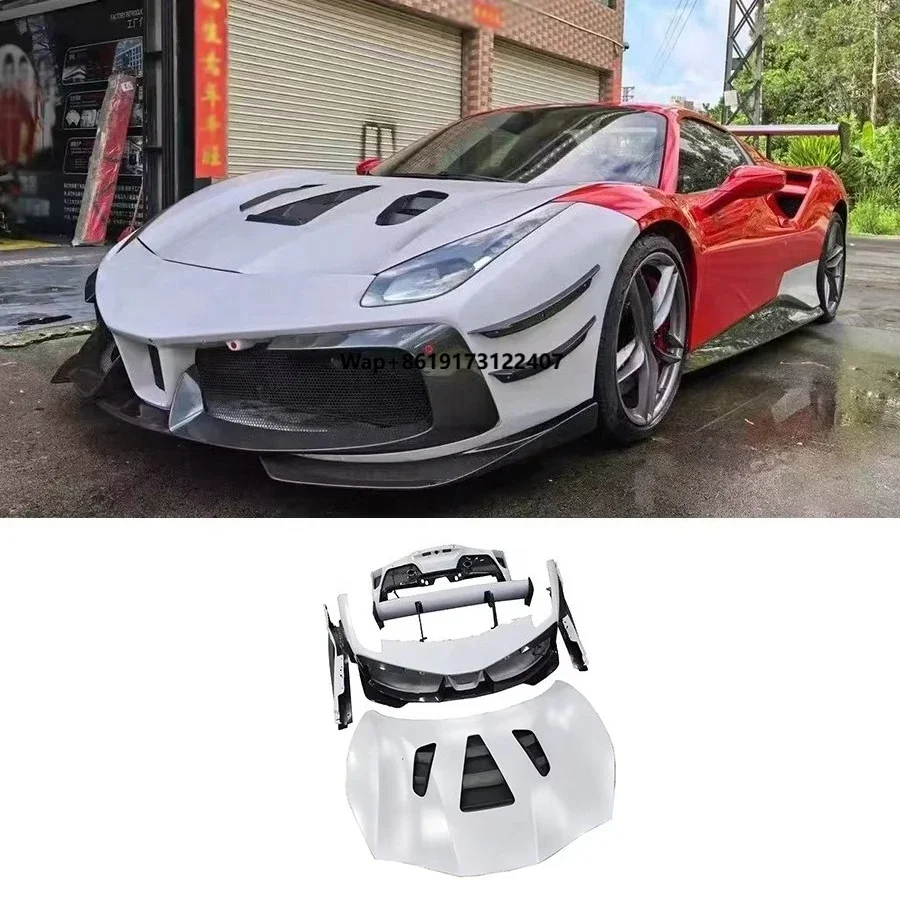 

For 488 GTB 2015-2019 EVO Style Body Kit Dry Carbon Fiber Bumper Side Skirt Rear Wing Spoiler Hood Car Bodykit