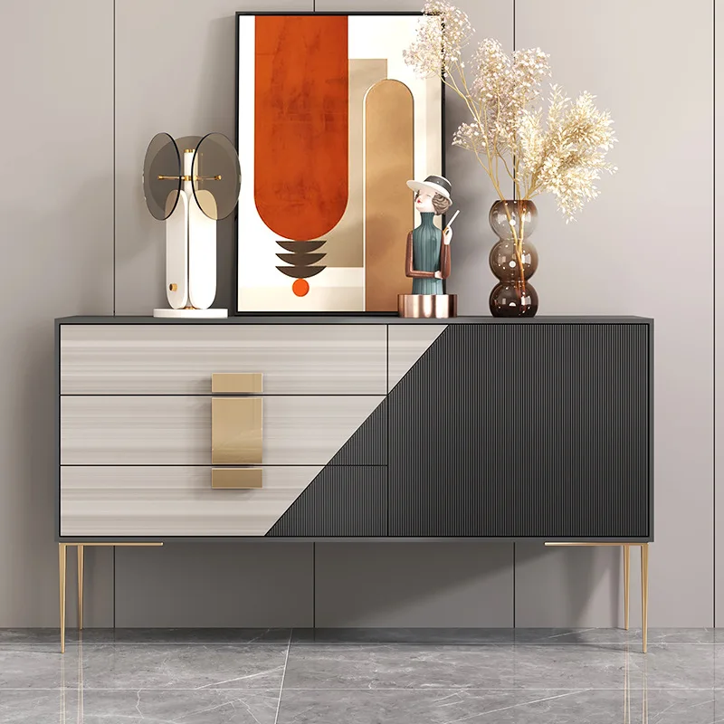 

Italian light luxury dining side cabinet living room entrance minimalist solid wood storage cabinet modern simple wine cabinet A