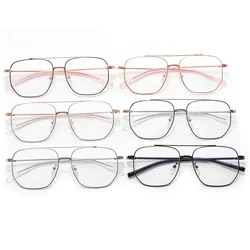 Eyewear Anti-blue Light Glasses Female New Double Beam Large Frame Metal Flat Glasses Male Optical Glasses Frame Gafas T13