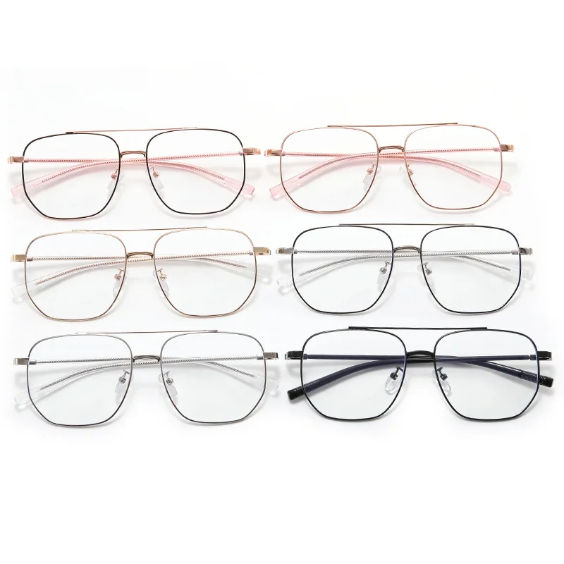 Eyewear Anti-blue Light Glasses Female New Double Beam Large Frame Metal Flat Glasses Male Optical Glasses Frame Gafas T13