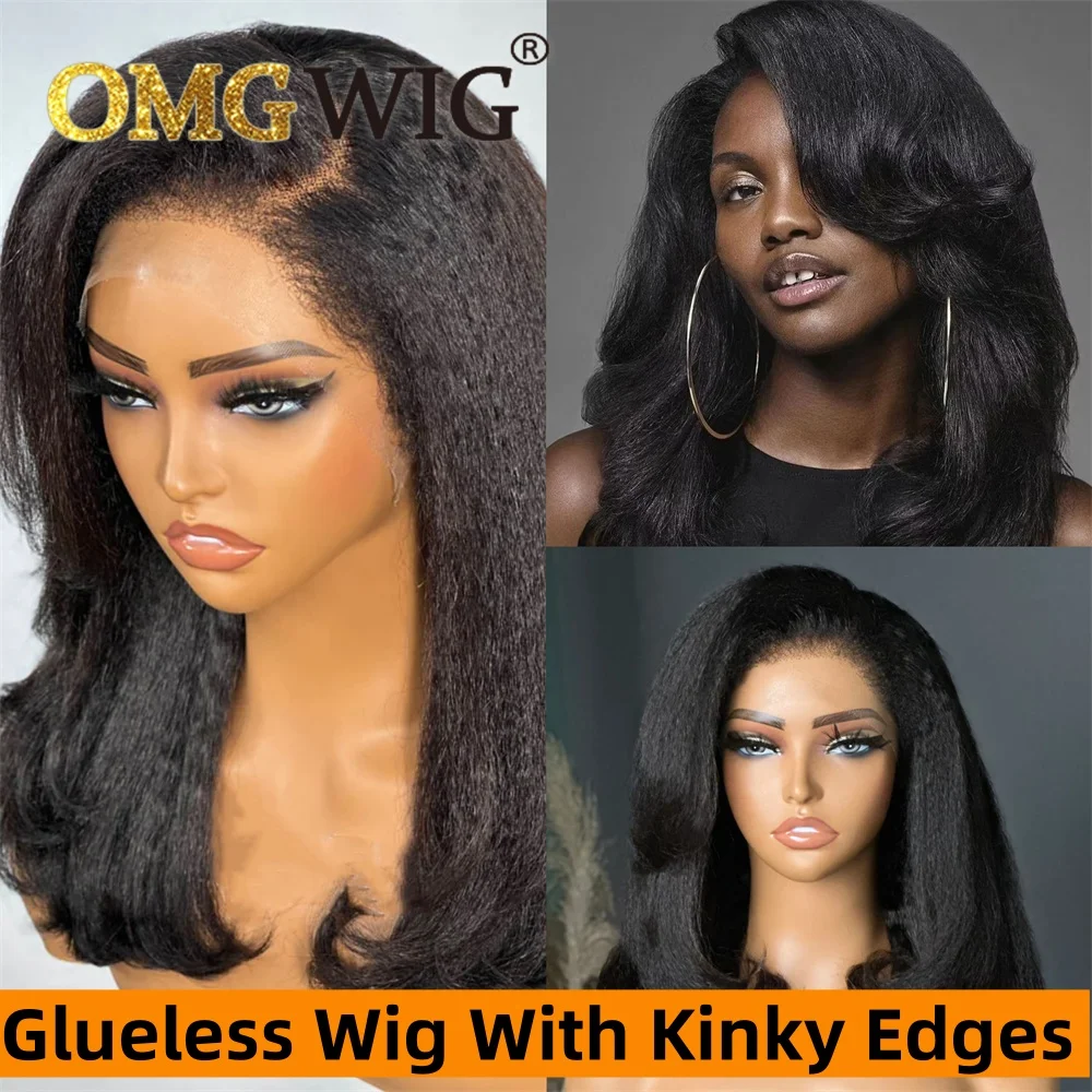 360 Kinky Straight Glueless Wigs Human Hair Wigs For Black Women 5X7 Yaki Lace Frontal Wear And Go Wigs With 4C Kinky Edges