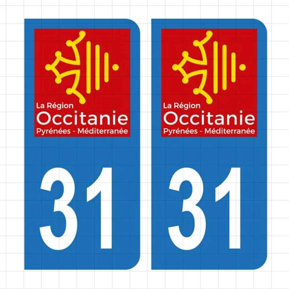 

France Occitanie 31 Department Car Registration Sticker Pair Vinyl Decal Waterproof License Plate Accessory