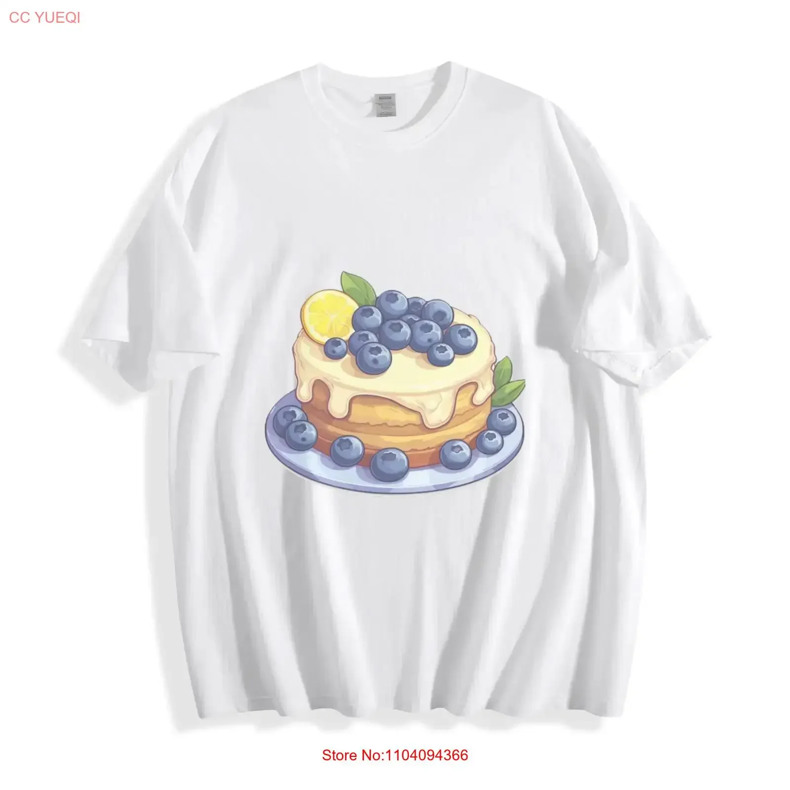 T-shirt Blueberry Bliss Cake, style décontracté, avec motif graphique vintage, effet délavé, confortable, respirant, pour une ambiance dessert fraîche et piquante.